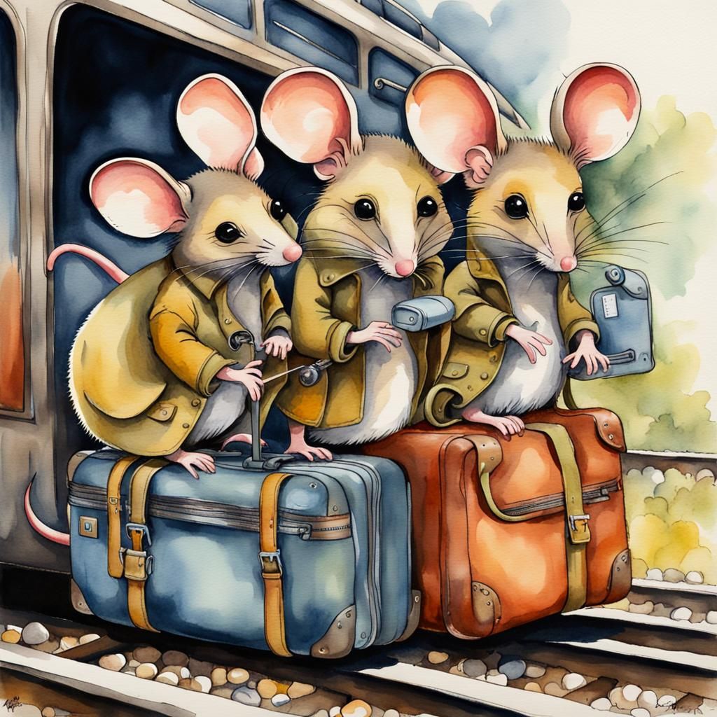 Mouse Family Travel Adventure in Watercolor