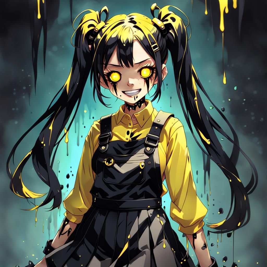 Menacing Anime Girl with Tentacles, Cel-Shaded Art