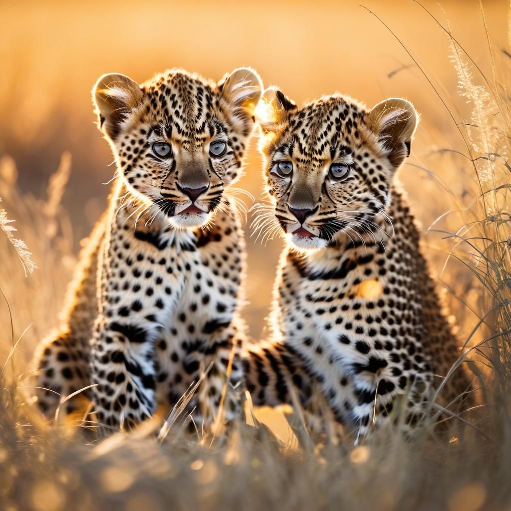 Leopard Cubs Play in Sunny Savannah