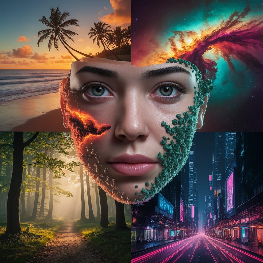 Abstract Face Portrait Collage in Digital Art