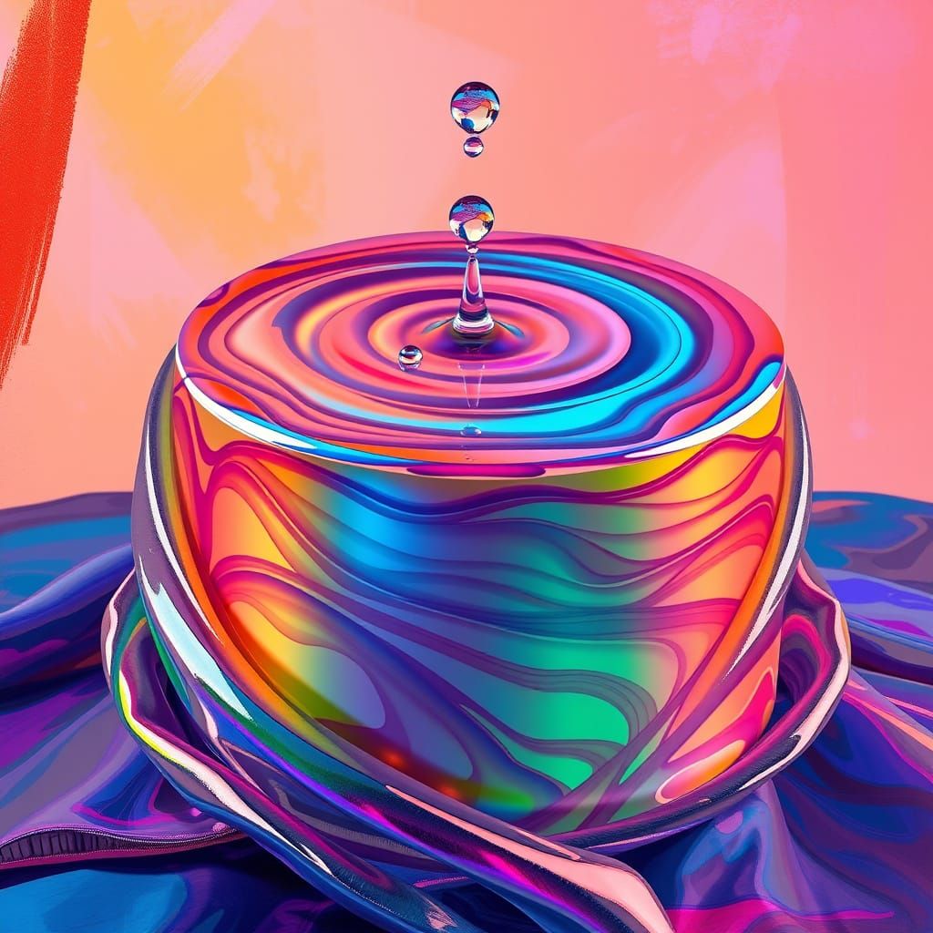 Dreamlike Water Cake in Vibrant, Iridescent Hues
