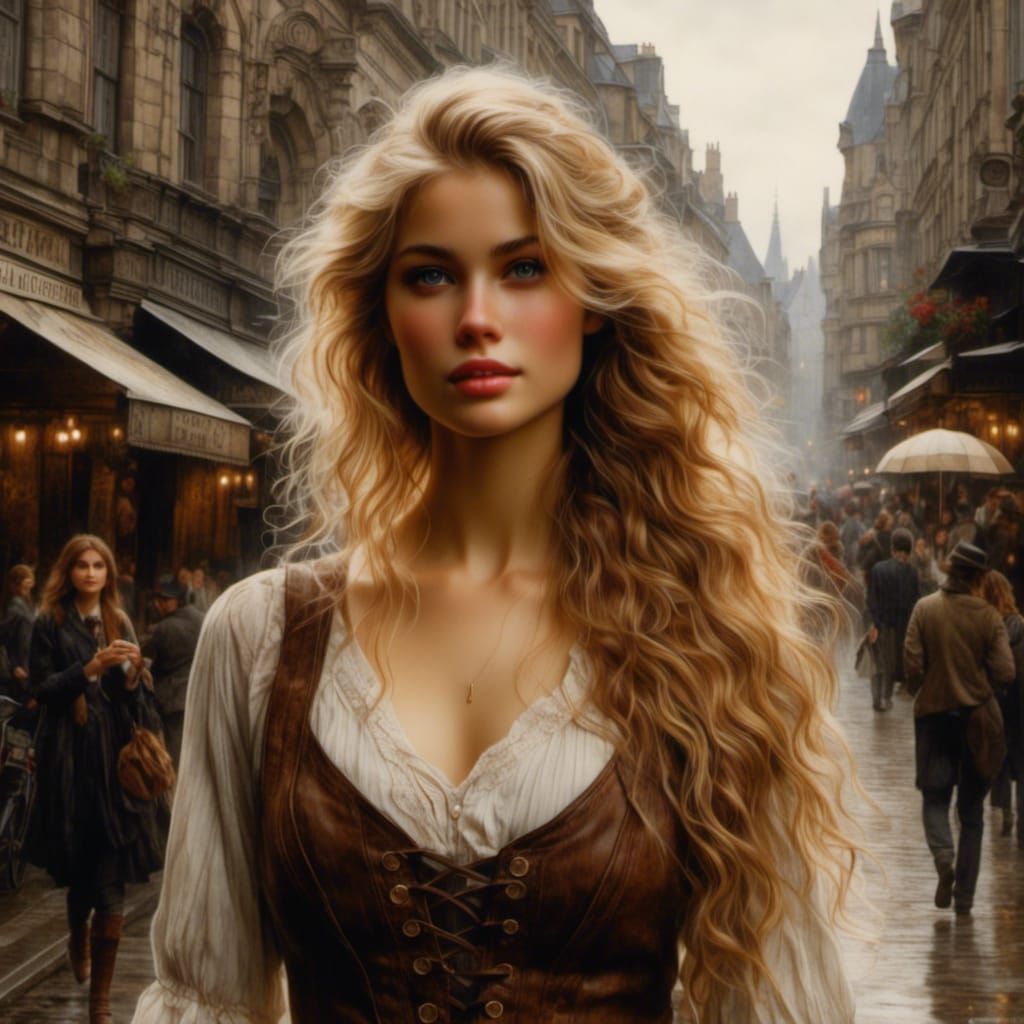 1880s British Woman Walking Down City Street