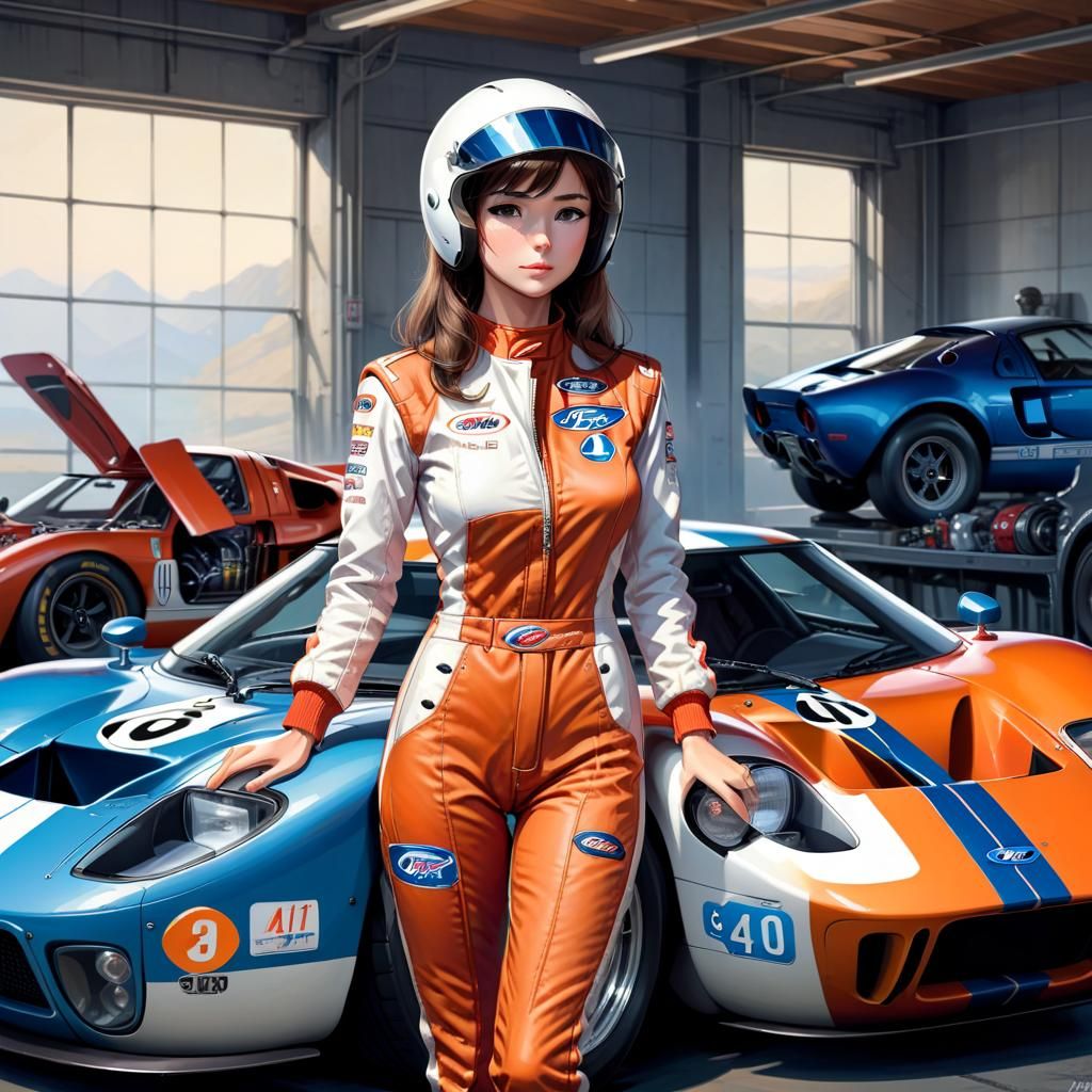 Alluring Manga Race Car Driver Oil Painting