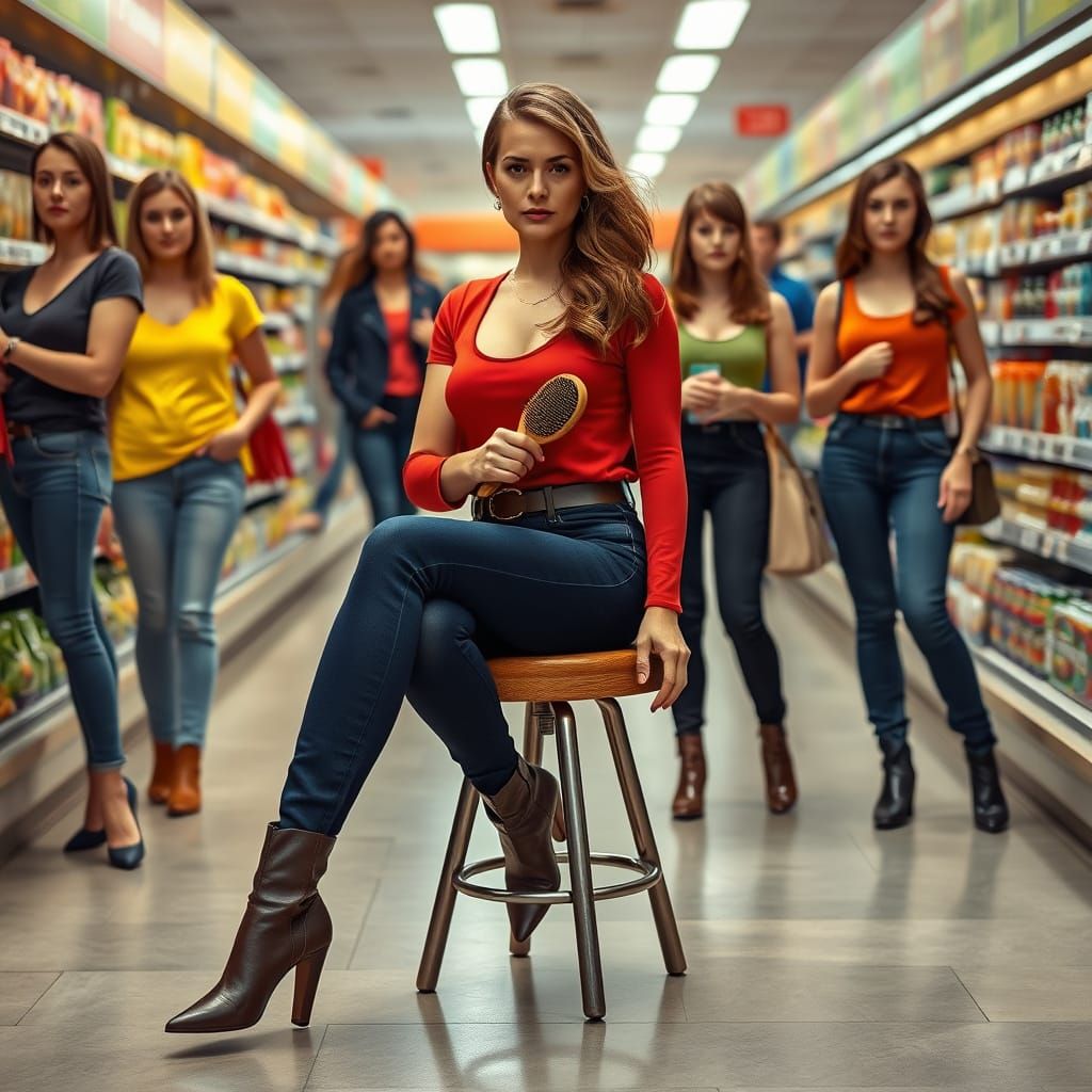 Elegant Women in Supermarket, Hyper-Realistic Style