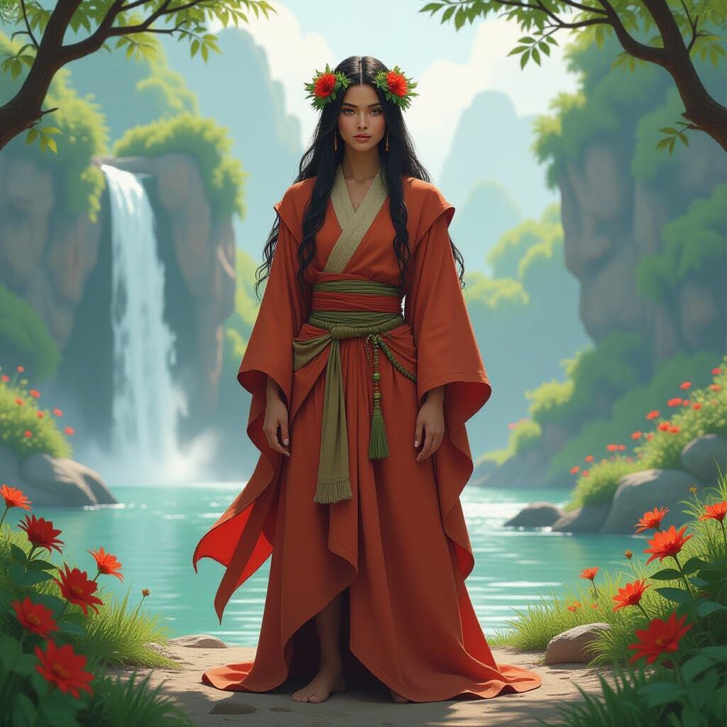 Earthy Figure in Dreamlike Landscape