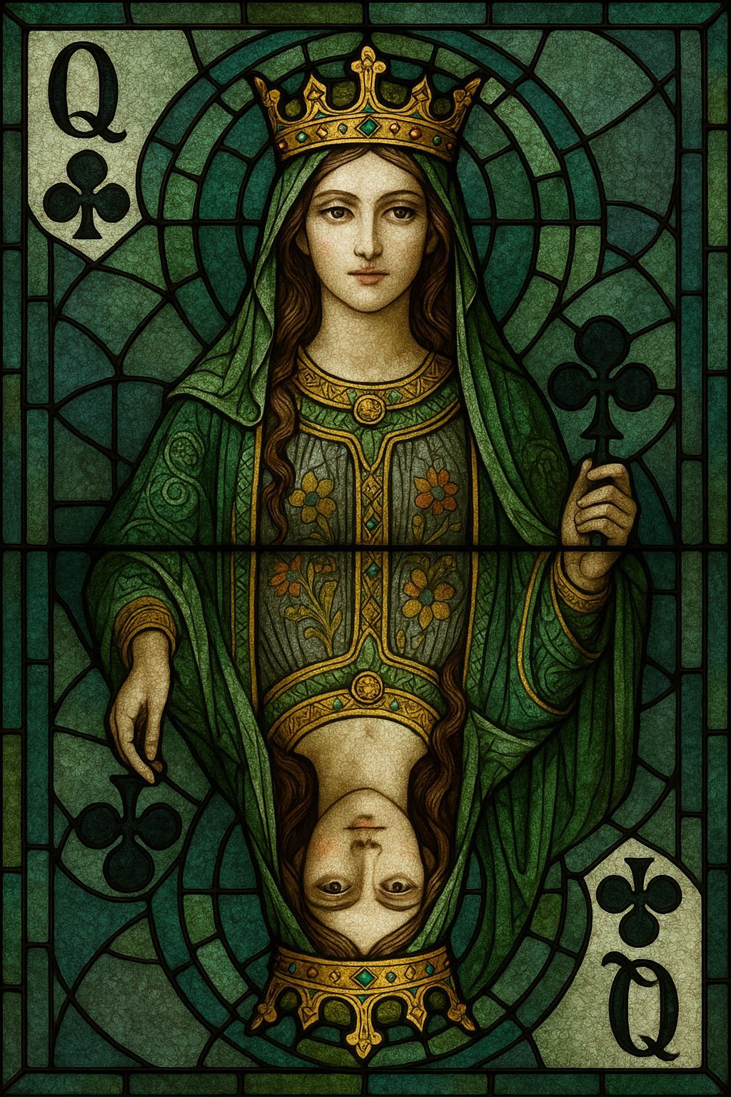 Stained Glass Queen of Clubs Portrait