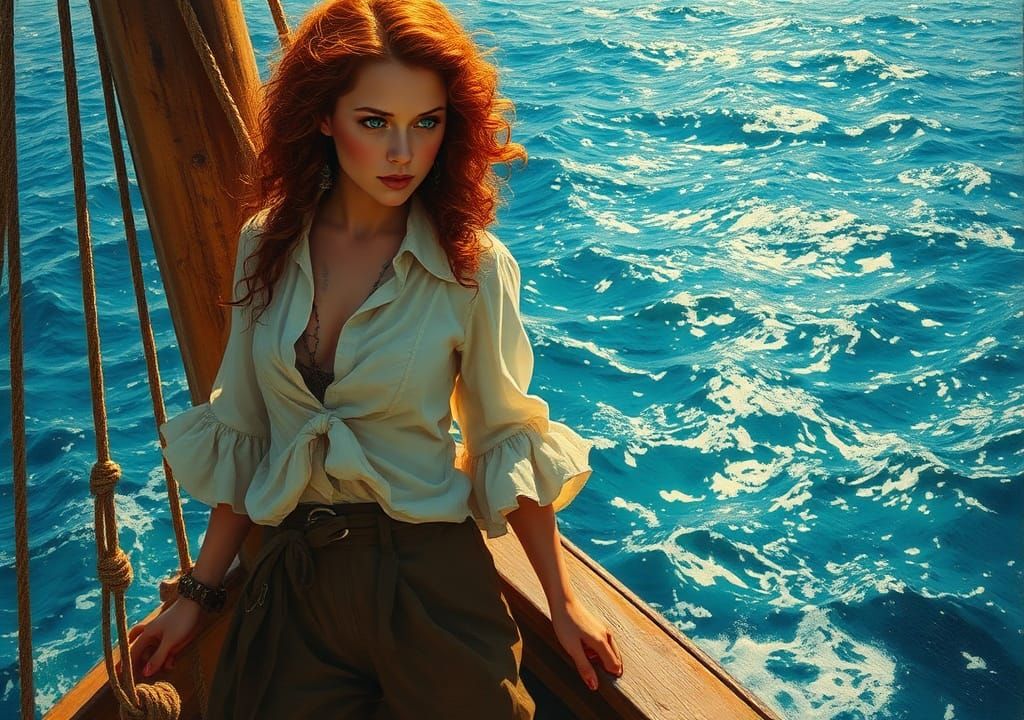 Pirate Woman on Ship Inspired by Old Masters