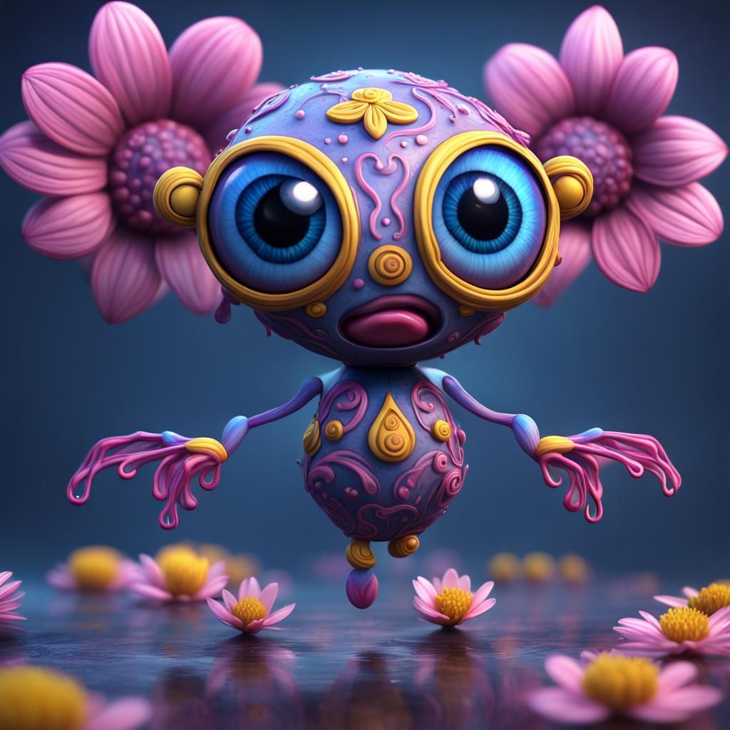 Animated Flower with Bulging Eyes: Dark Fantasy Concept Art