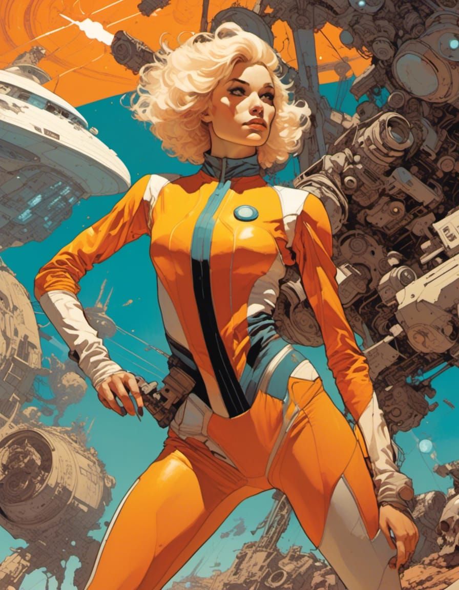 Anthropomorphic Cat Woman Near Crashed Starship in Scifi Sty...