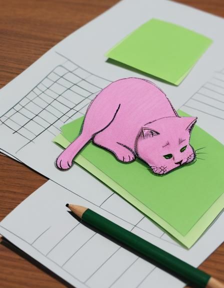 Vibrant Post-it-Note Doodle of a Scratching Cat