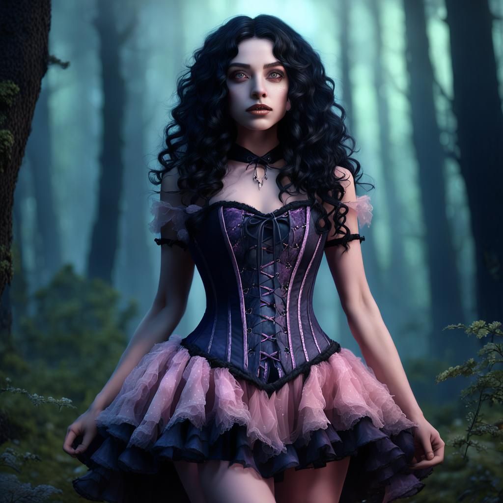 Sorceress Witch Casting Spells in Forest, Digital Art