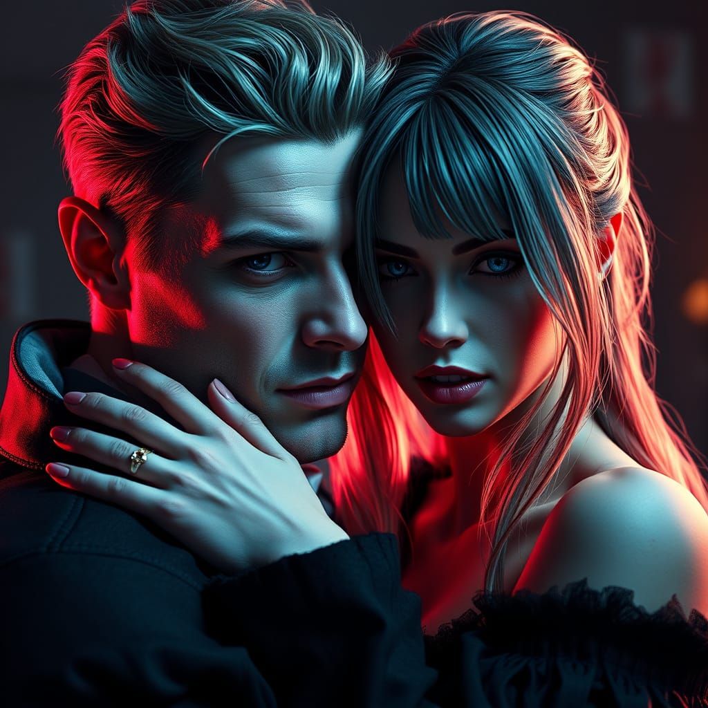 Attractive Vampire Couple Portrait in Rutkowski Style