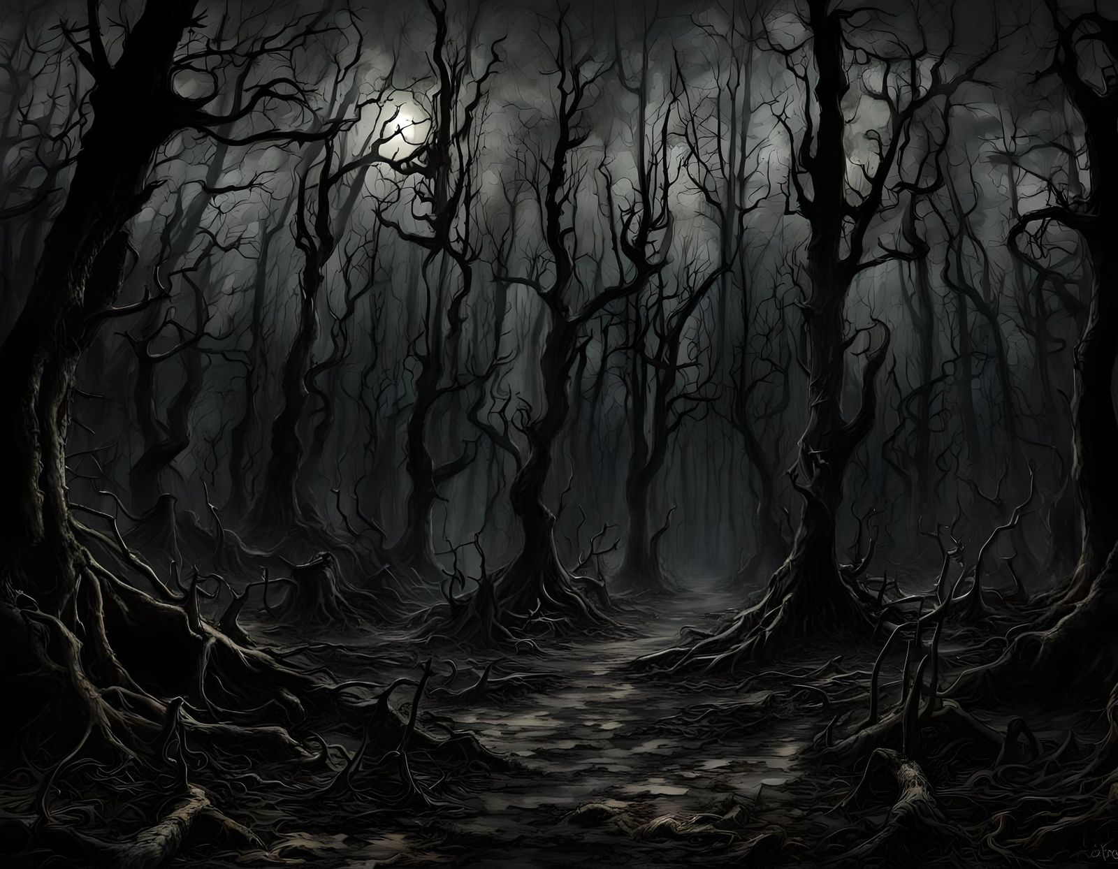 Grunge Horror Forest Illustration for Halloween
