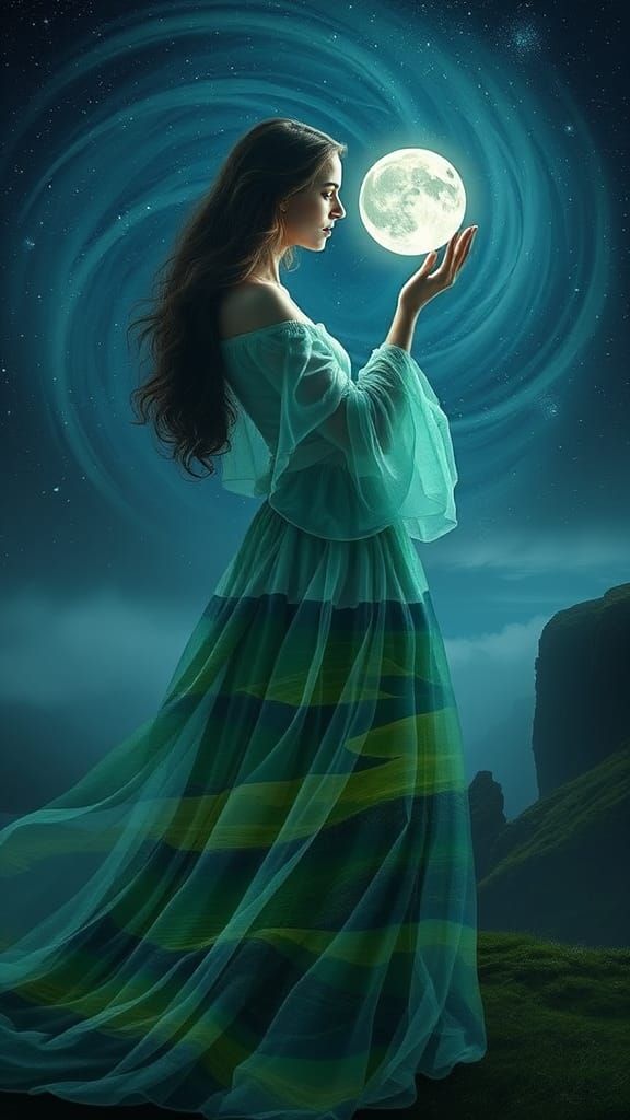 Irish Moon Goddess in Ethereal Digital Art Style