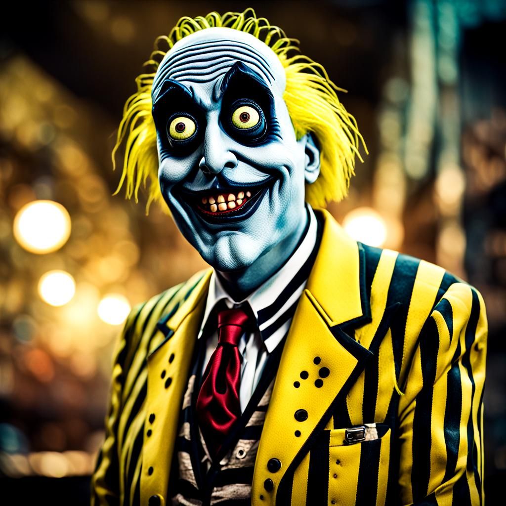 Beetlejuice as Spongebob: Hyperrealistic Digital Art