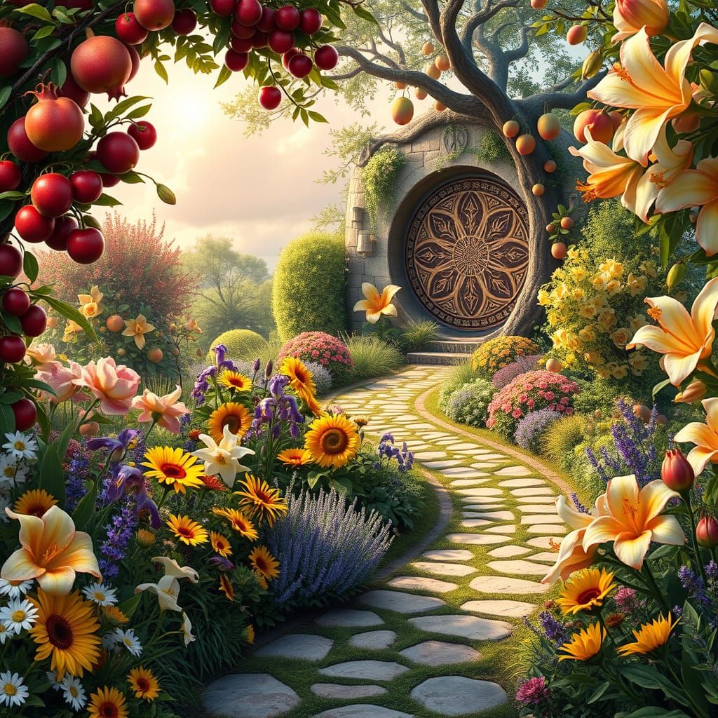 Surreal Garden of Eden in Vibrant, Whimsical Style