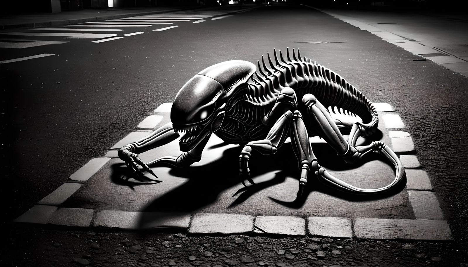 Alien Xenomorph Silhouette in Cubist Art Deco Style