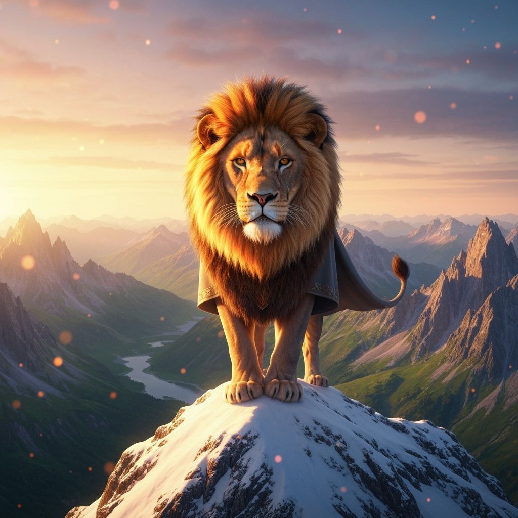 Regal Lion with Fiery Mane at Sunrise