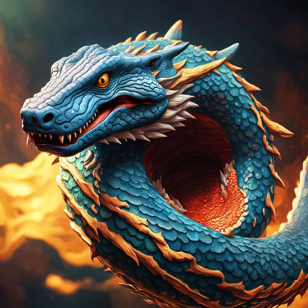 Detailed Ouroboros in Splash Art Style