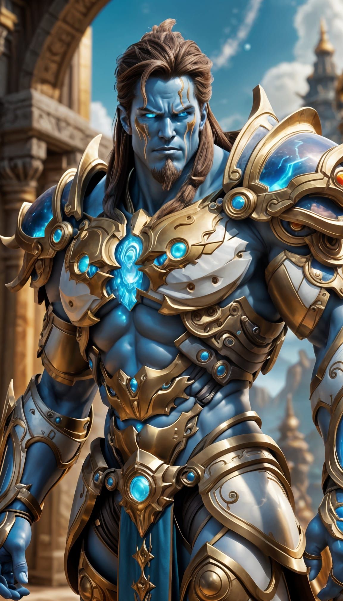 Ethereal Titan in Celestial Armor, Hyperrealistic Style