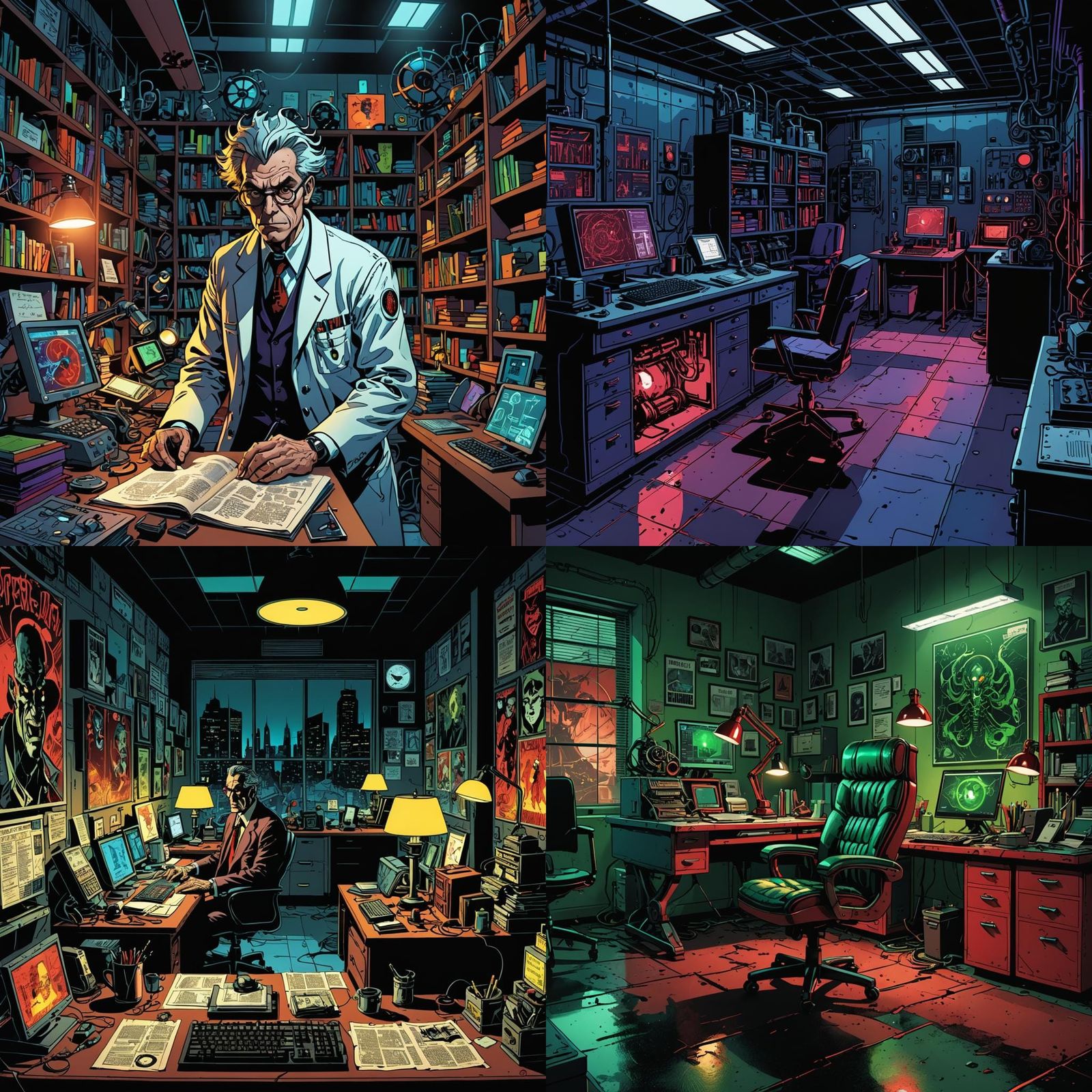 Evil Science Office in Comic Book Style