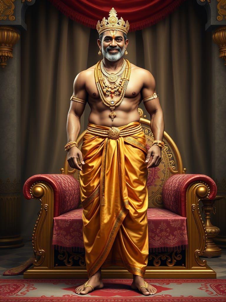 Regal Sri Lankan King in Golden Attire