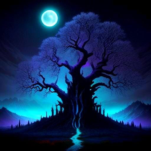 Neon Horror: Dark Towers in Autumn Forest