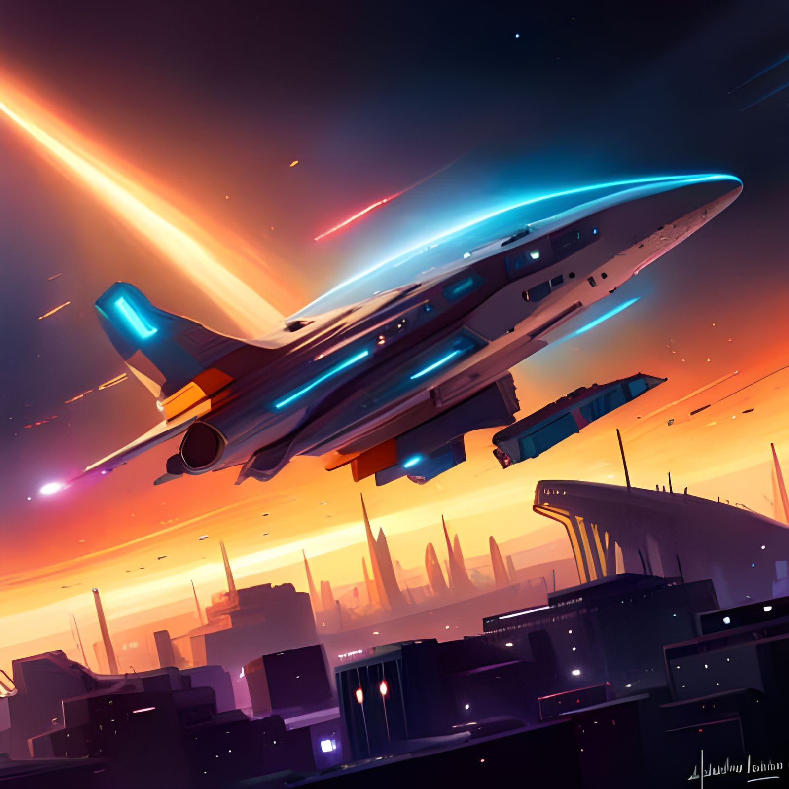 Epic Spaceship Battle in Cyberpunk Style