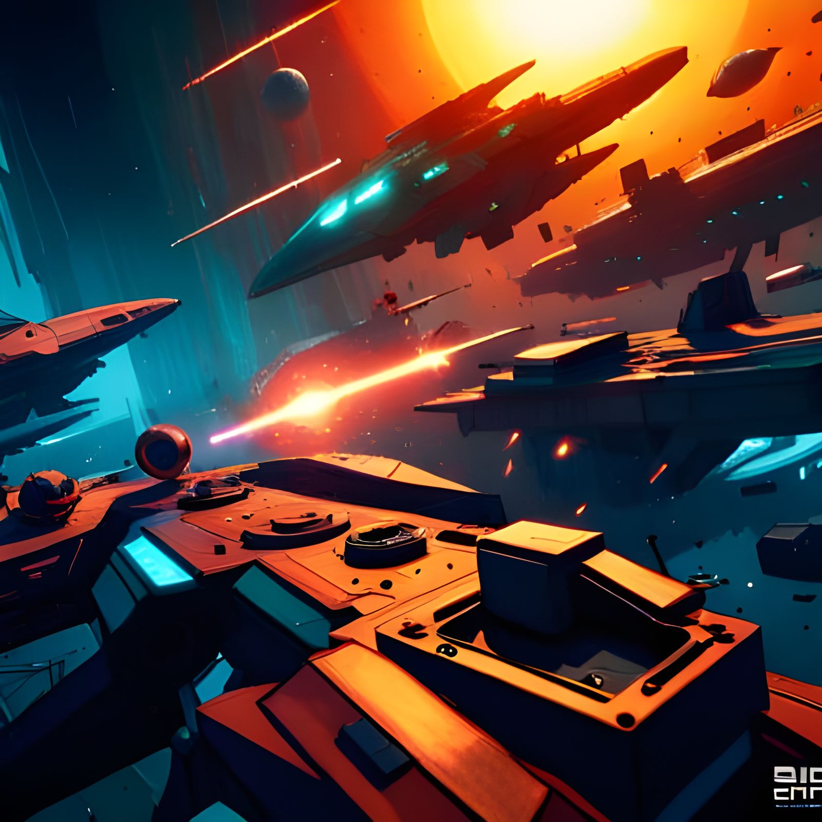 Epic Space Battle in Cyberpunk Style