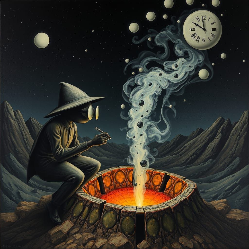 Surreal Spy vs Spy Crater in Dadaist Style