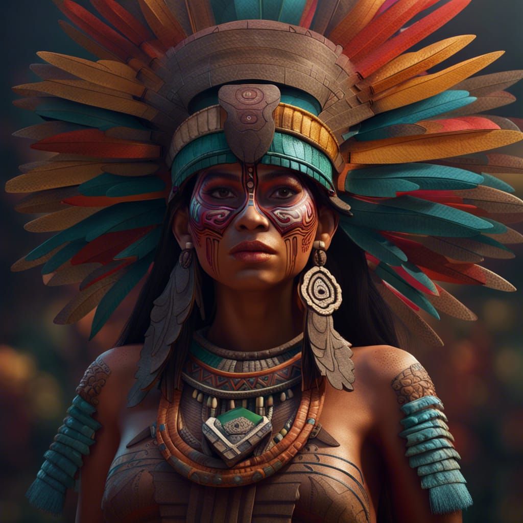 Aztec Woman with Face Paint: Detailed Matte Painting