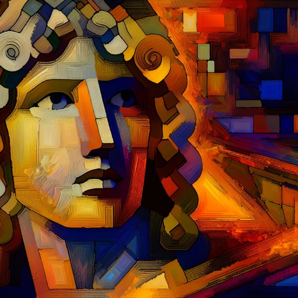 Geometric Portrait in Fauvism Style with Volumetric Lighting