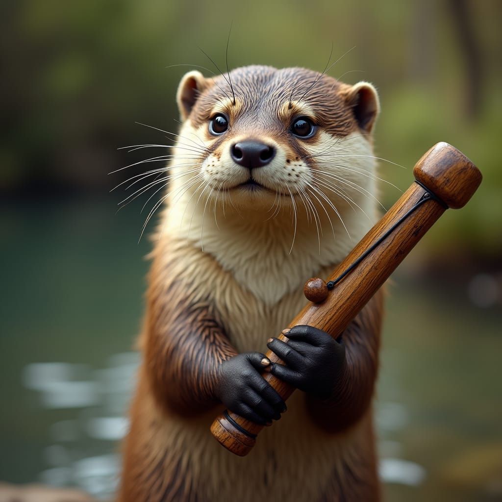 Anthropomorphic Otter with Slingshot Wildlife Portrait
