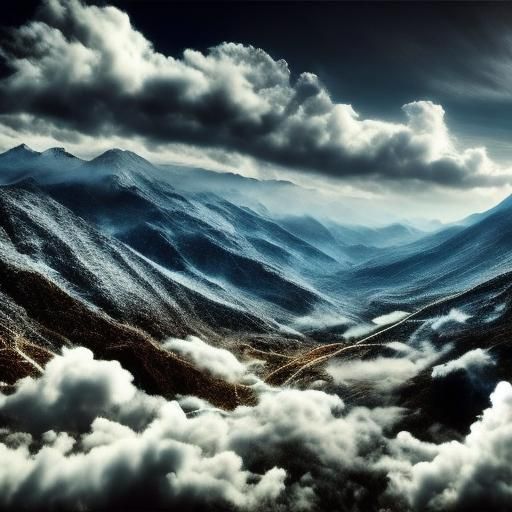 Mountains with Cat Clouds in Dreamy Landscape