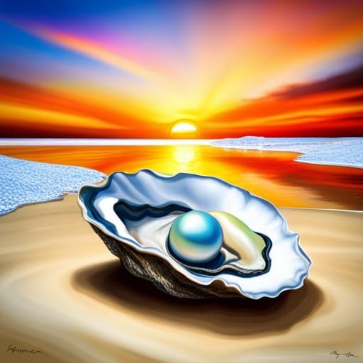 Opalescent Pearl in Desert Sunset: Photorealistic Image