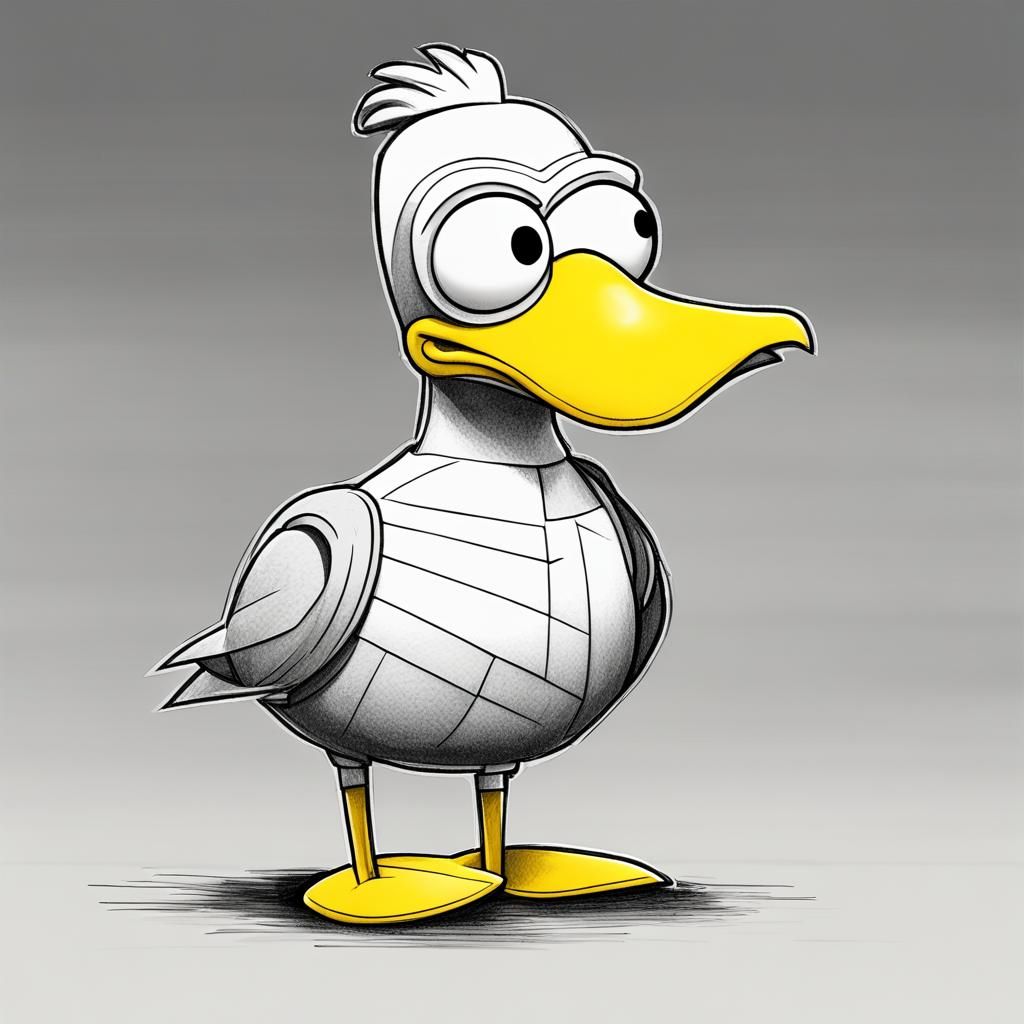 Cartoon Robot Duck Portrait in Toon Shading
