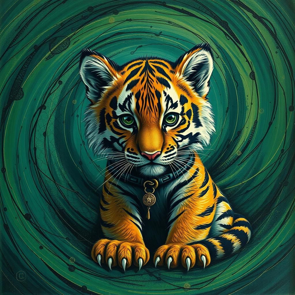 Tiger Cub in Sylvan Surrealism as Impasto Art