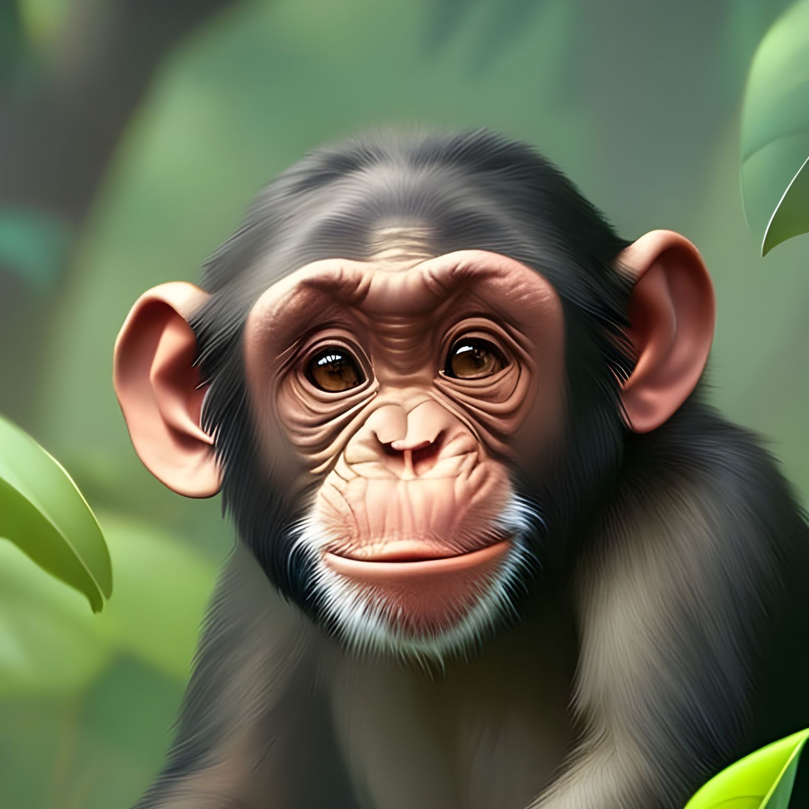 Cute Baby Chimpanzee Portrait in Forest