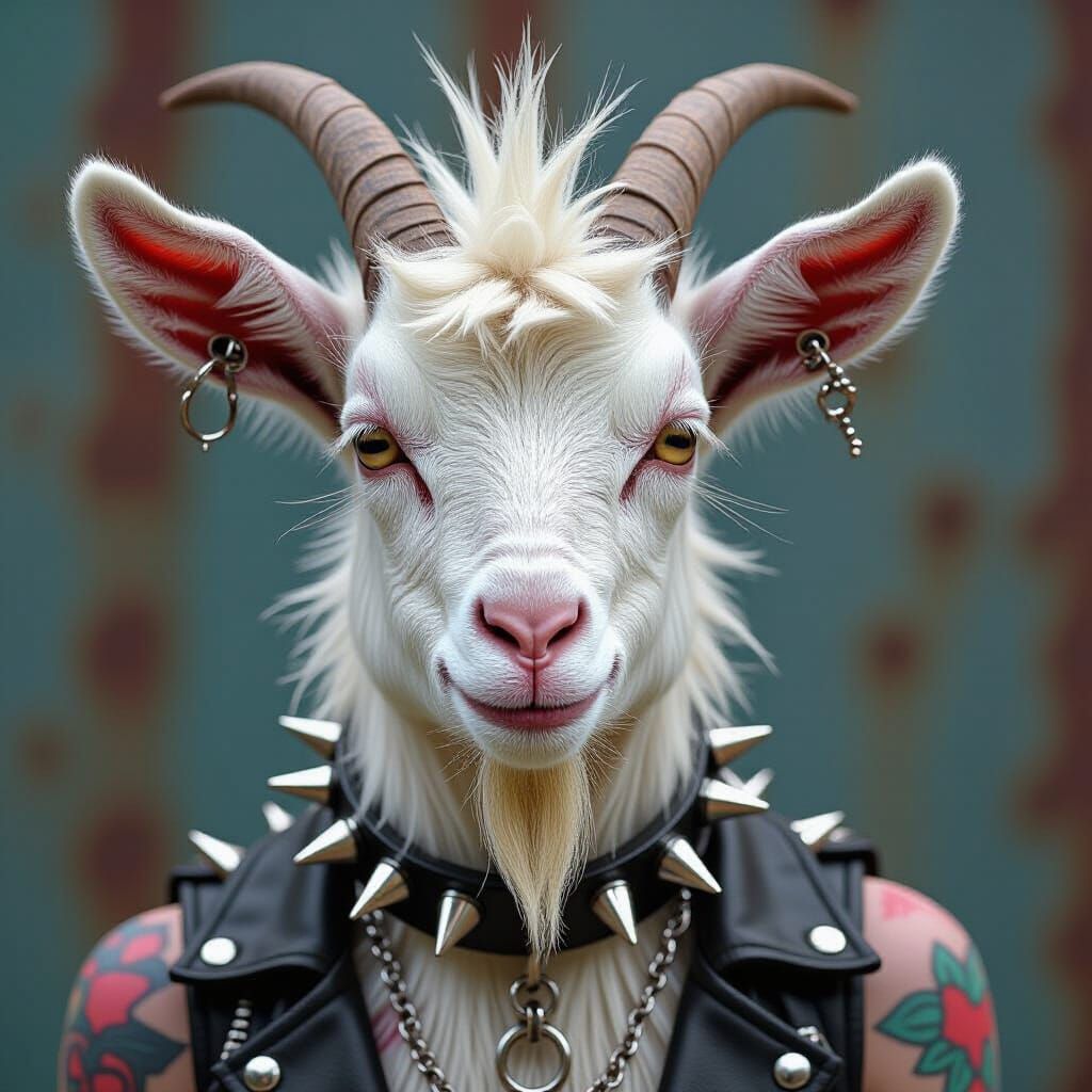 Punk Rock Goat with Mohawk and Piercings