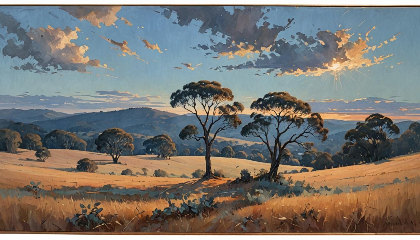 Eucalyptus Tree in Tonalist Landscape Painting