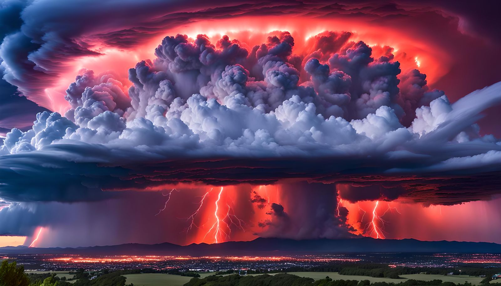 Blood Red Lightning Lights Up Night Sky