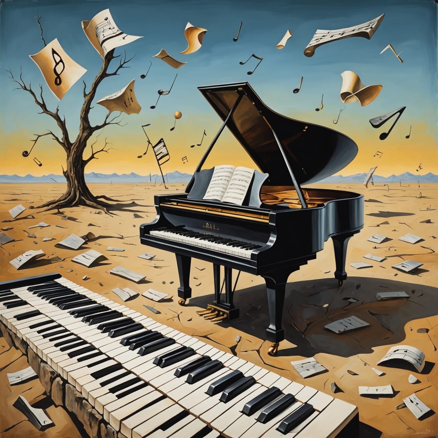 Surreal Musical Landscape of Broken Piano Keys