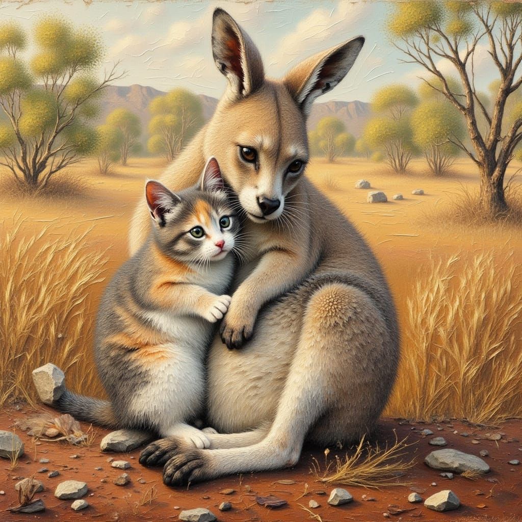 Whimsical Australian Outback Scene in Expressive Impasto