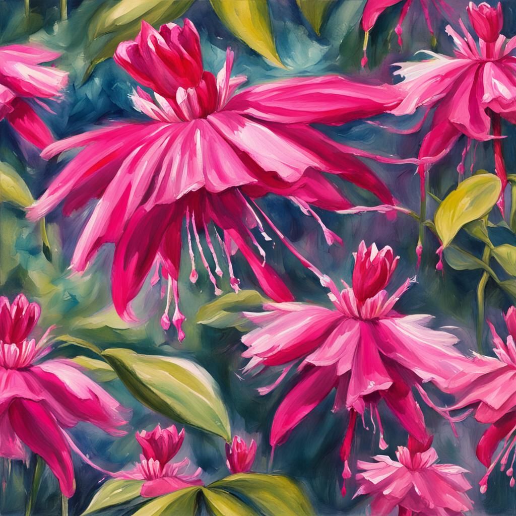 Fuchsia Flower Ballerina in Impressionist Gouache Style