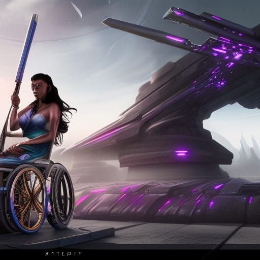 Futuristic Plus-Size Warrior Woman in Wheelchair
