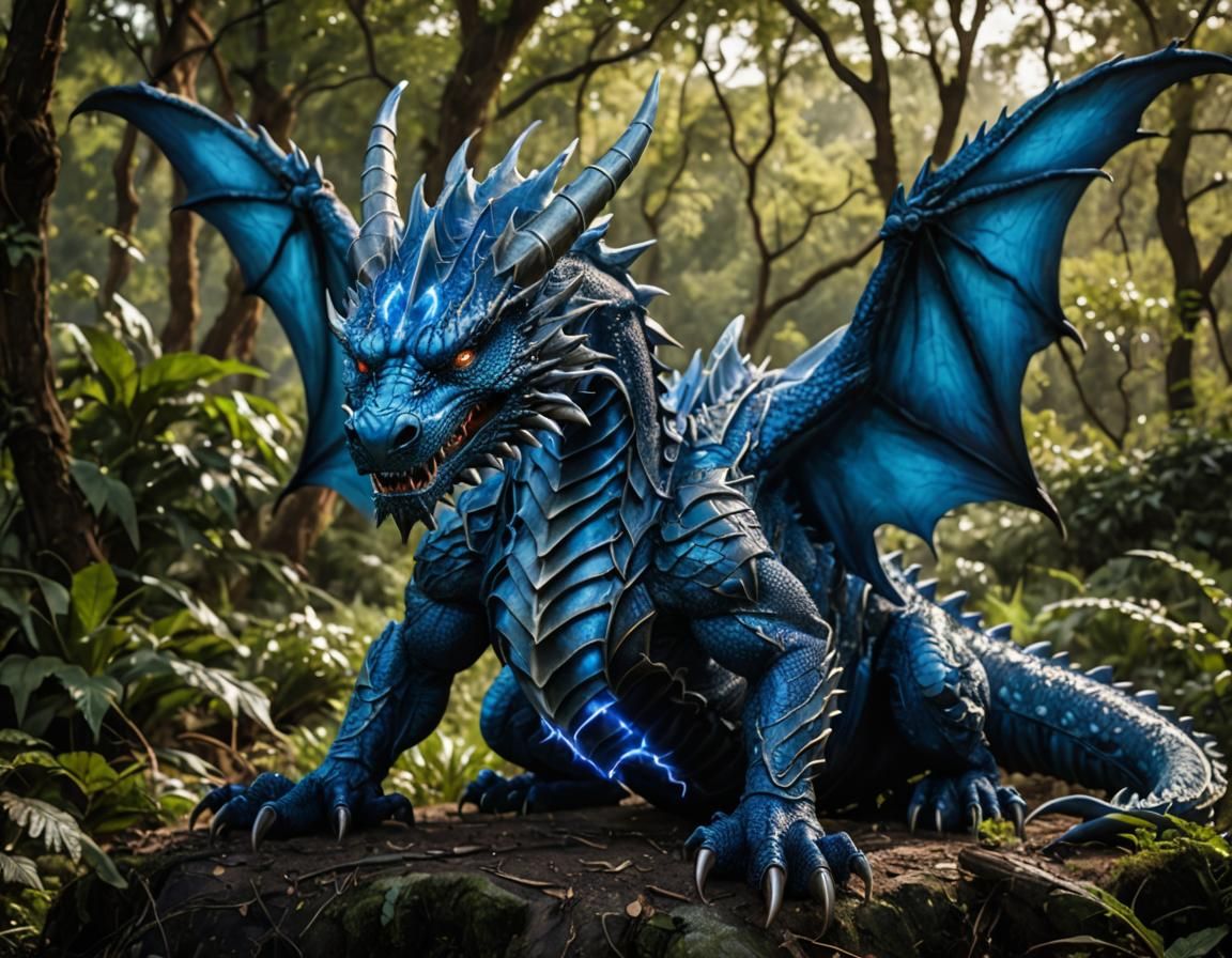 Electric Blue Lightning Dragon in Hyperrealistic Photo