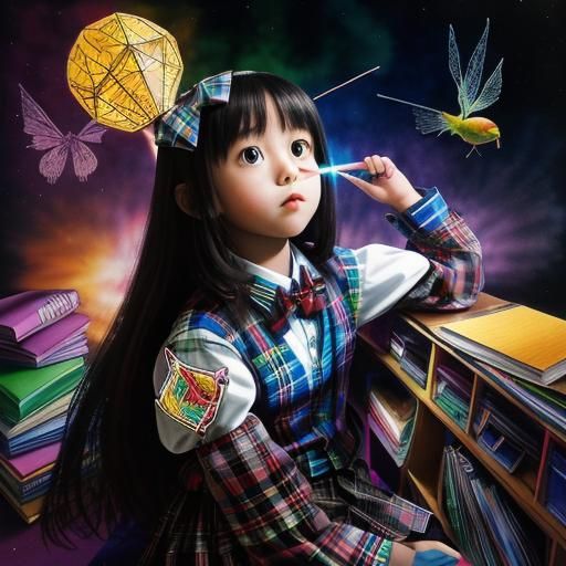 Tartan background ,Kid's drawing ,surreal child's drawing , ...