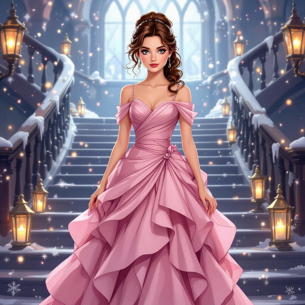 Hermione Granger in Pink Yule Ball Gown at Hogwarts