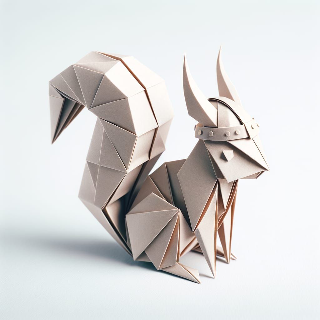 Origami Squirrel in Viking Helmet