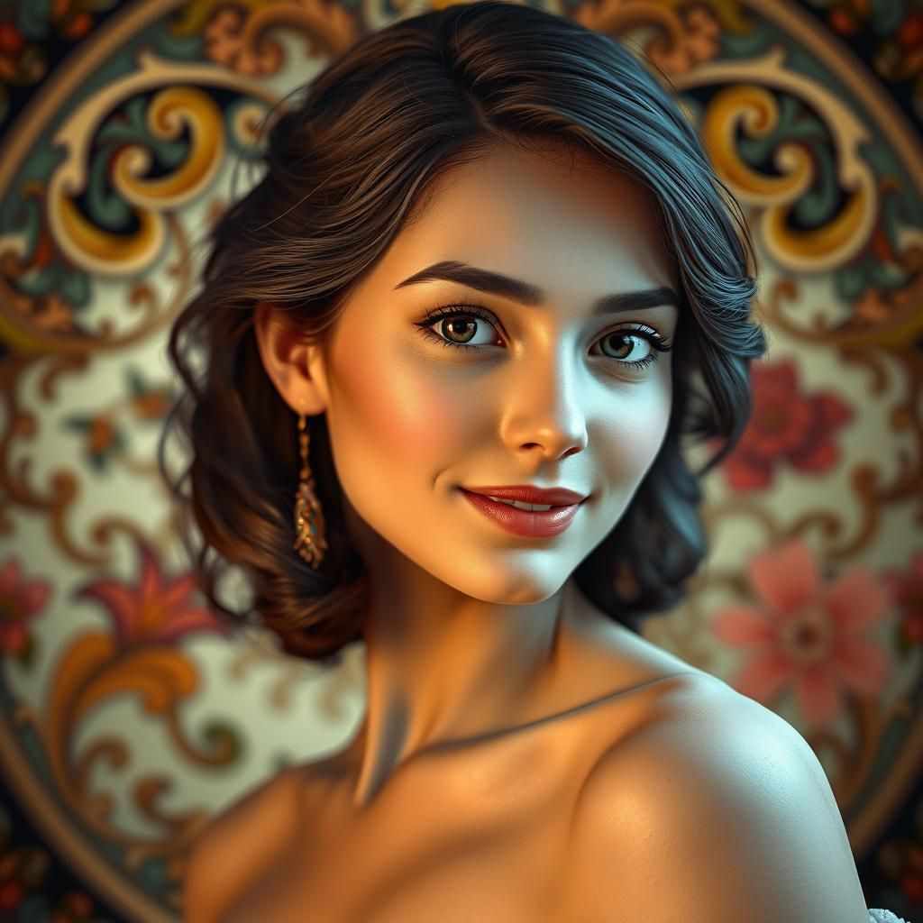 Elegant Woman Portrait in Art Nouveau Style